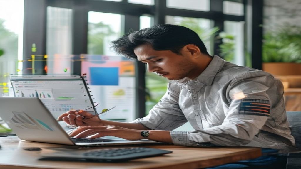 Ilustrasi file digital yang dapat diunduh, menampilkan ikon download pada komputer.
